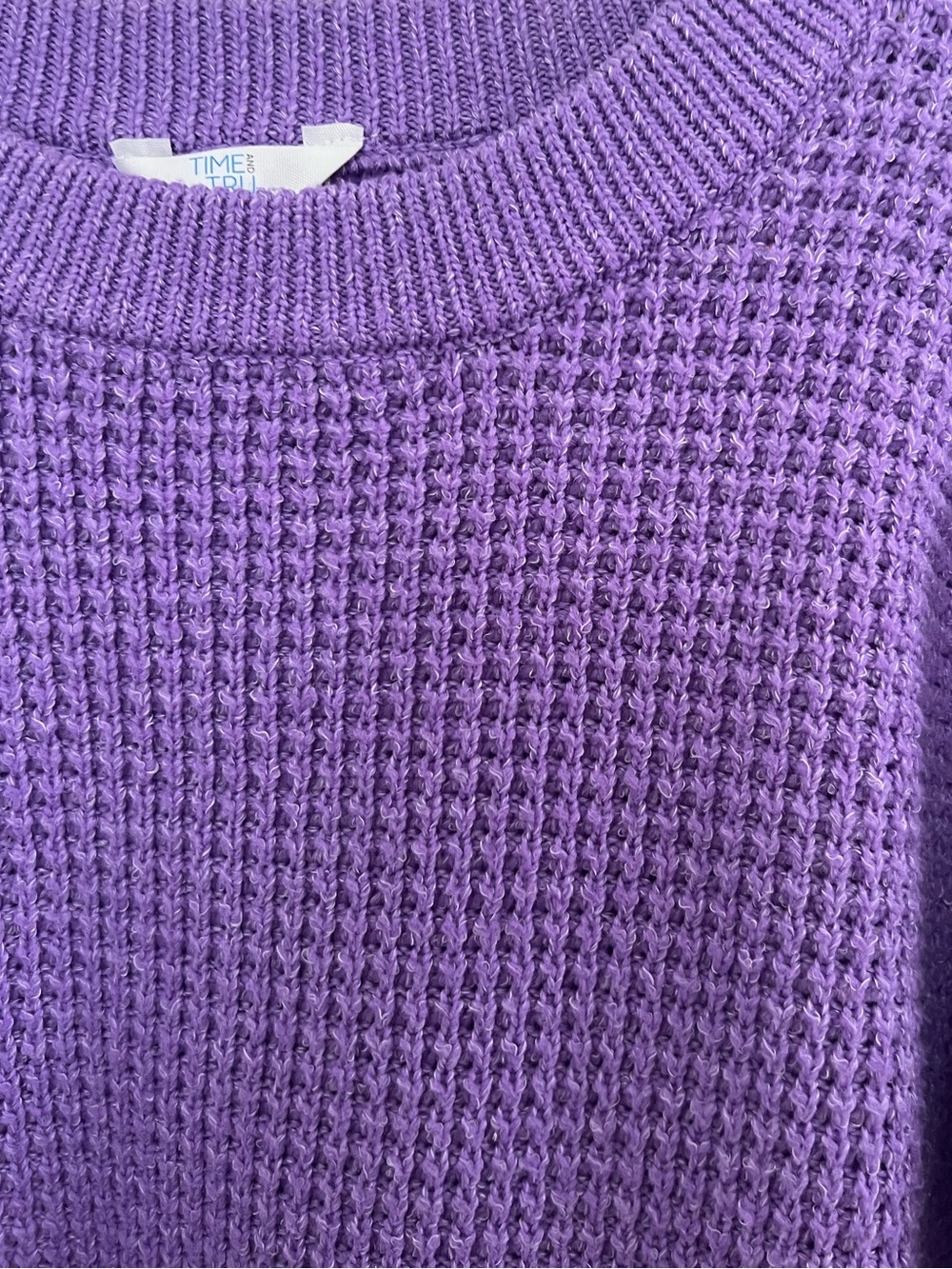 Purple Waffle Knit Crewneck Sweater - Women - Picture 3 of 6